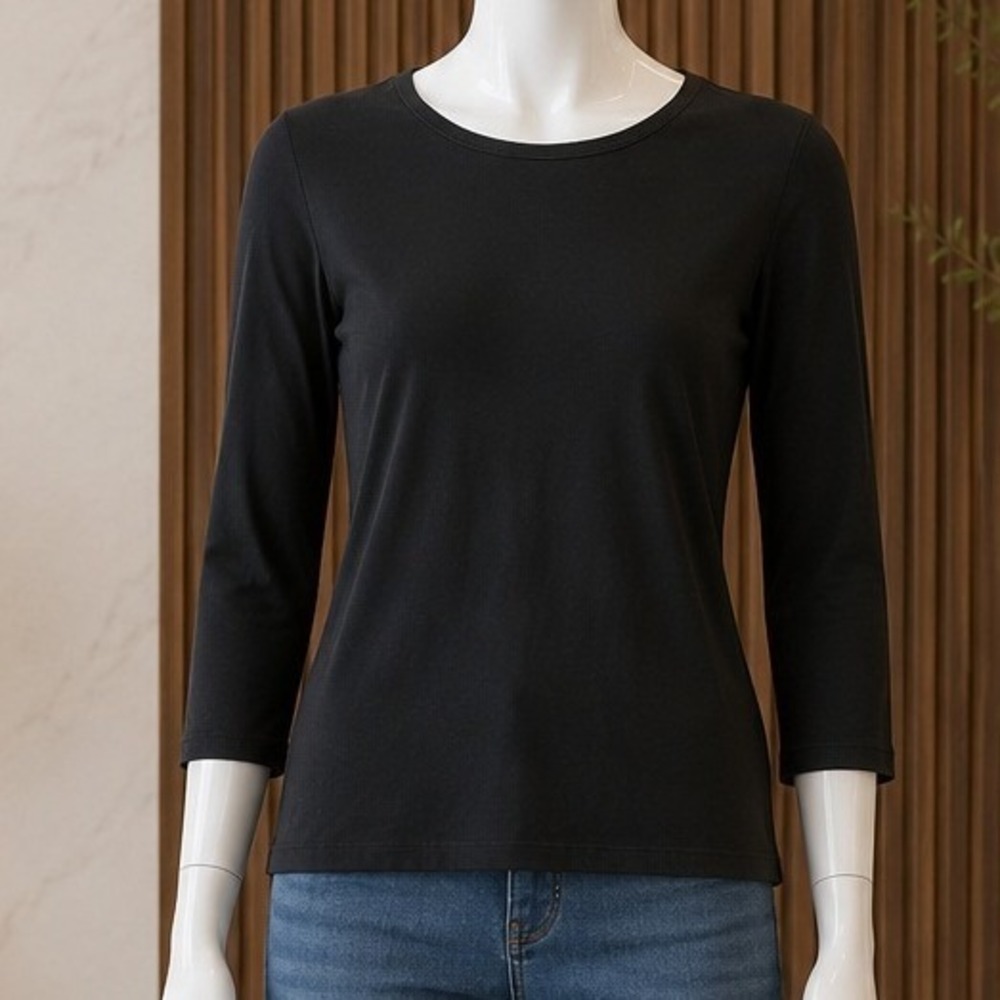 Adam Bennett Women Top Black 3/4 Sleeve Cotton Stretch XL